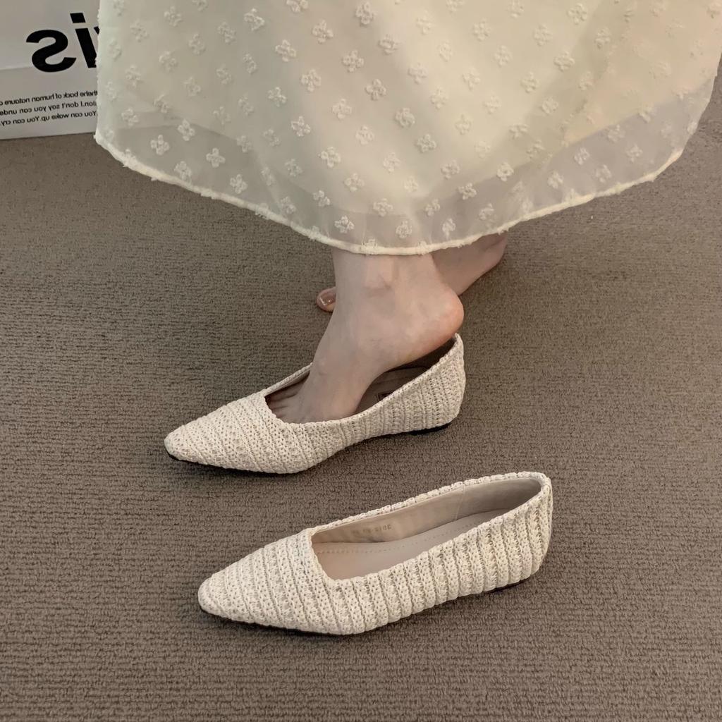Late evening wind heightening pointed bohemian single shoes women's shoes 2025 spring and summer woven with skirt wedge heel single shoes