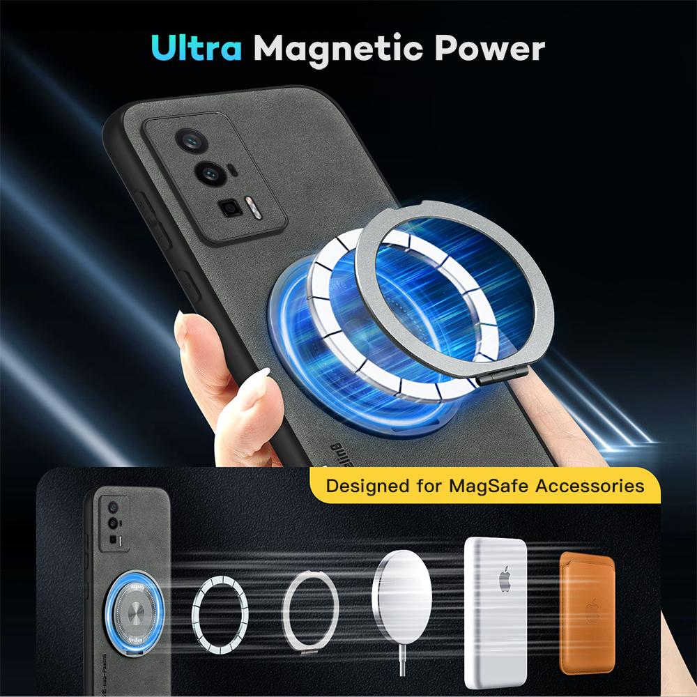 Für POCO F5 F5 Pro Schafsleder Schwenkhalterung Magnetische Weiche Kante Anti-Sturz Anti-Fingerabdruck Handyhülle