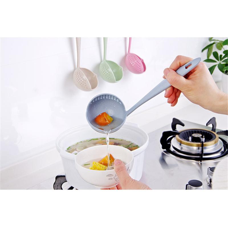Soup  Spoon Wheat Straw Two-in-one Colorful Long Handles Kitchen Spoon