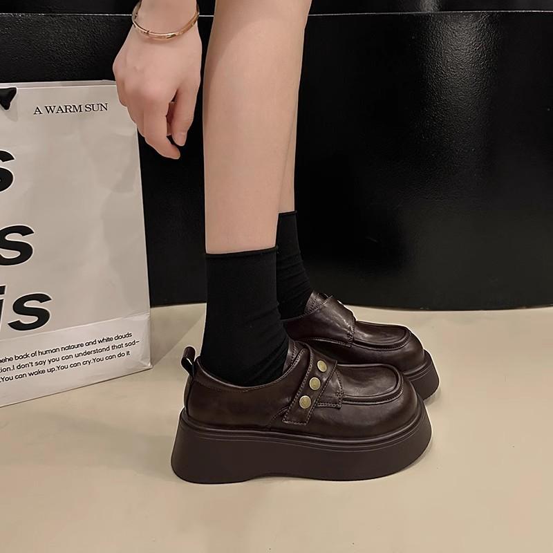 Simple Lazy Platform British Small Leather Shoes for Women's 2025 Spring New Comfortable College Style Heightened and Thin Loafers