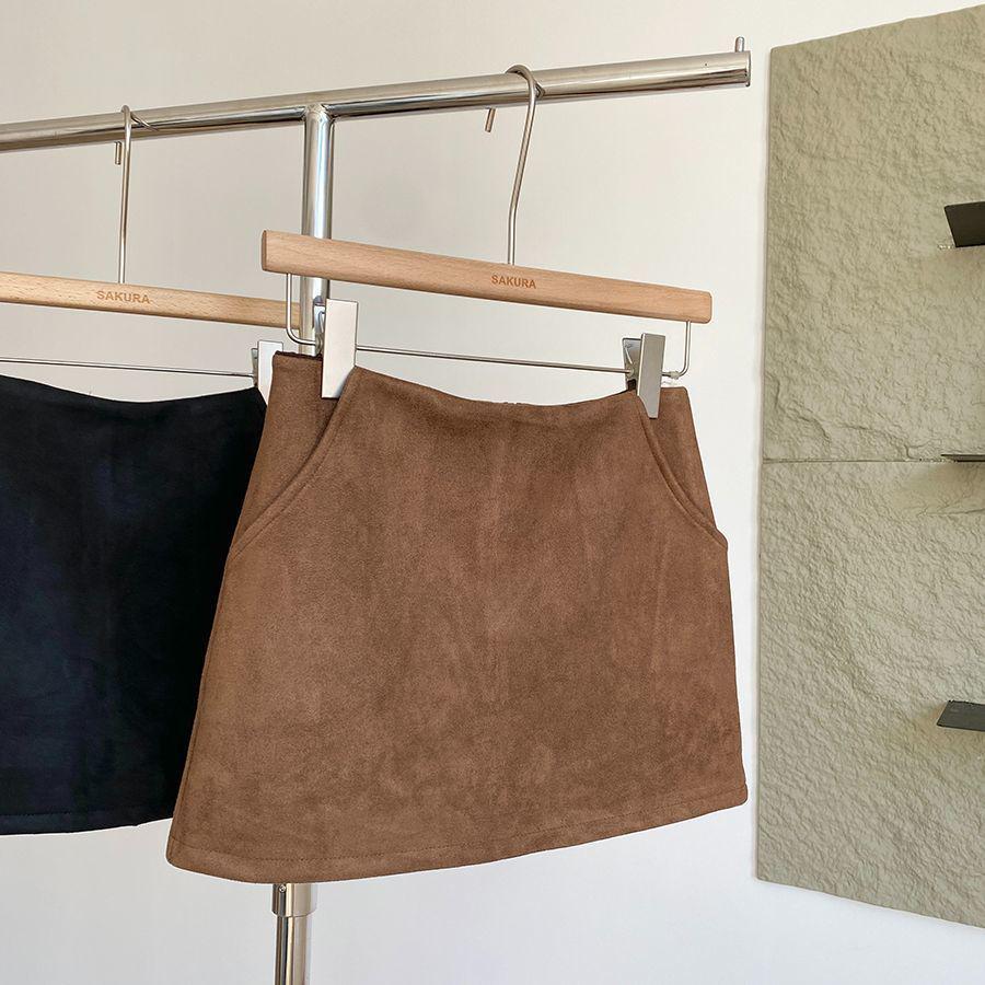 2025 Autumn/Winter Korean Retro Low-Rise Suede Plush Hip-Hugging Skirt for Women M