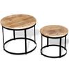 2 Piece Coffee Table Set Rough Mango Wood Round 40 Cm 50 Cm