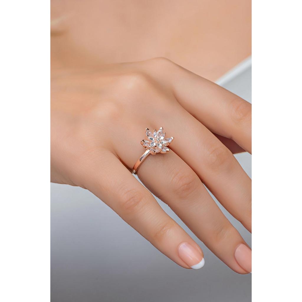 925 Sterling Silver Adjustable White Stone Lotus Flower Ring