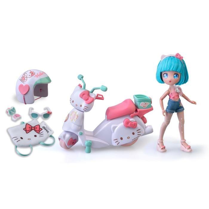 Hello Kitty Super Fans 20 cm Poupée rose avec scooter et accessoires