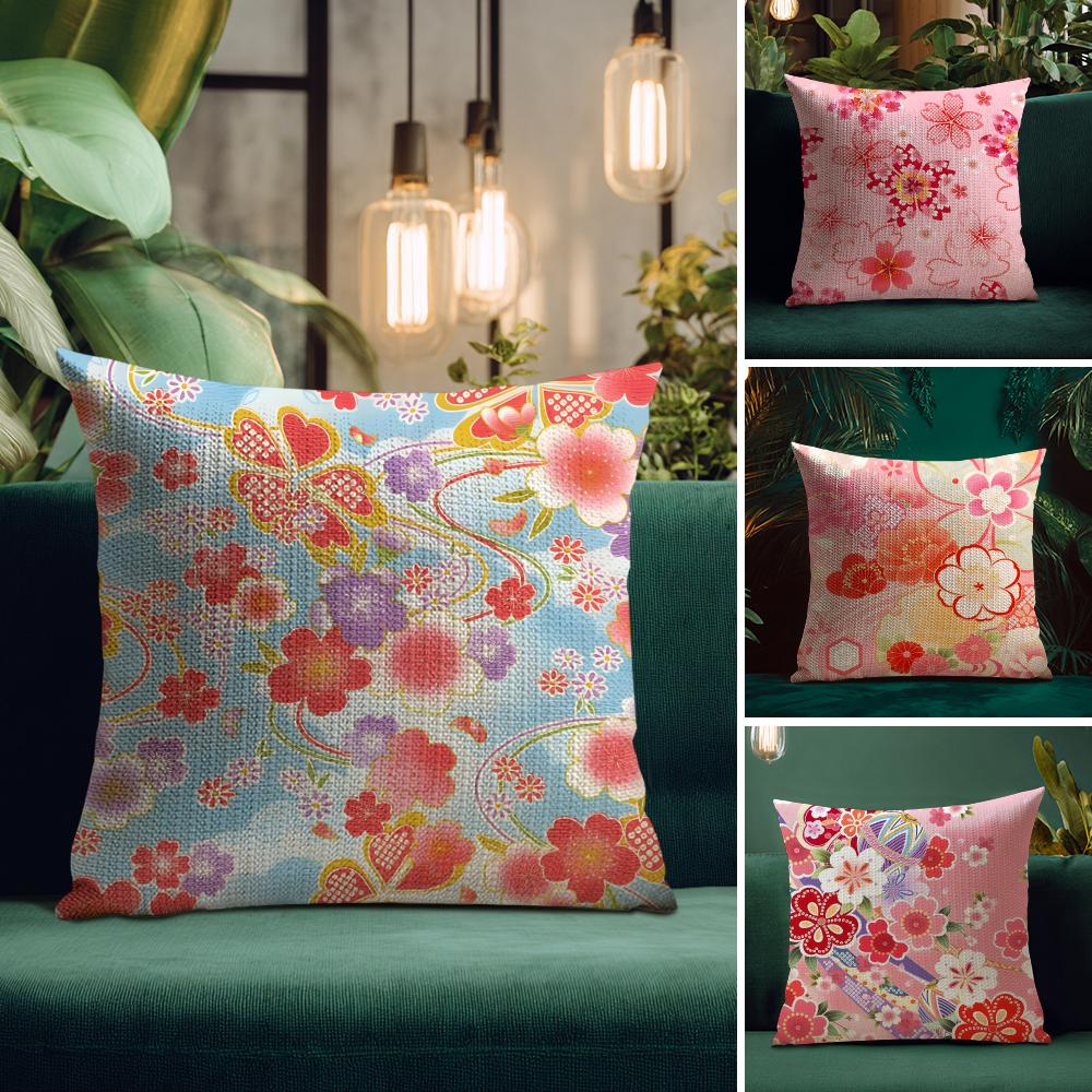 Cherry Blossoms Cushion Cover Natural Linen Pillow Case Double-Sided Print Decorative Sofa Pillowcase Home Decor Gift