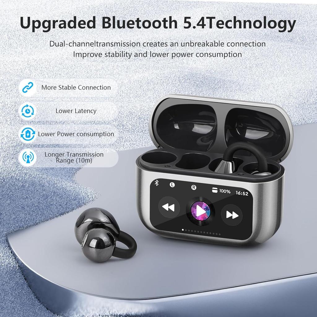 Słuchawki douszne z klipsem na ucho z otwartym uchem Inteligentny ekran dotykowy Słuchawki bezprzewodowe Bluetooth 5.4 z otwartym uchem Wbudowany mikrofon Wodoodporne słuchawki IPX7 na Androida iOS