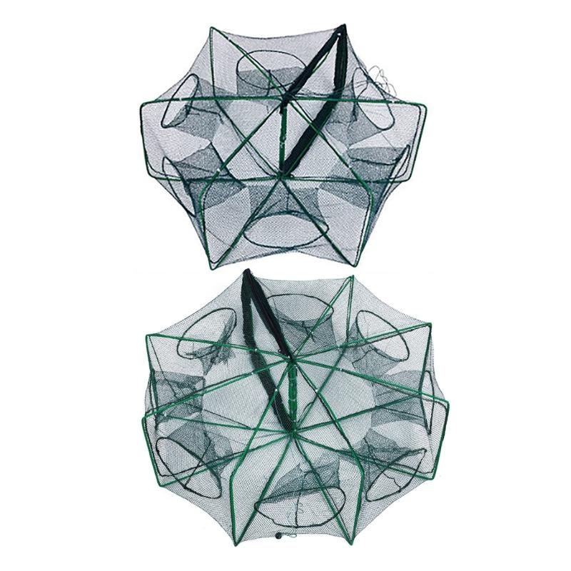 Fishing Shrimp Cage Baits Mesh Net Foldable Fish Trap Cage 6/8 Hole Folding Fishing Net Automatic Fishing Trap Net