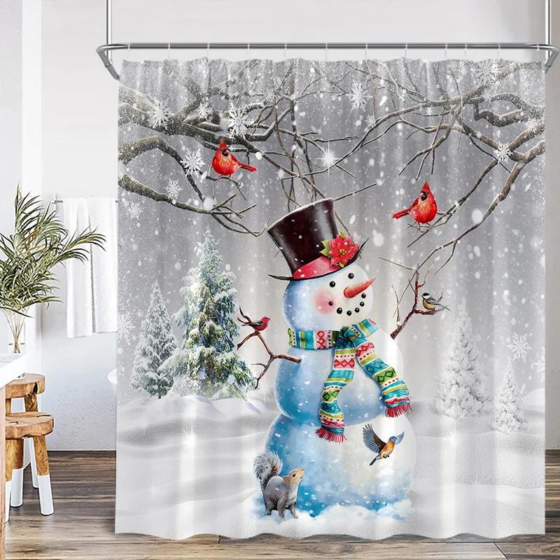 

Красные шторки для душа с Санта-Клаусом, зеленые сосновые ветви, рождественские шары, снежинки, рождественский набор занавесок для ванной комнаты, домашний декор для ванной комнаты с крючками 90x180cm-35x70in
