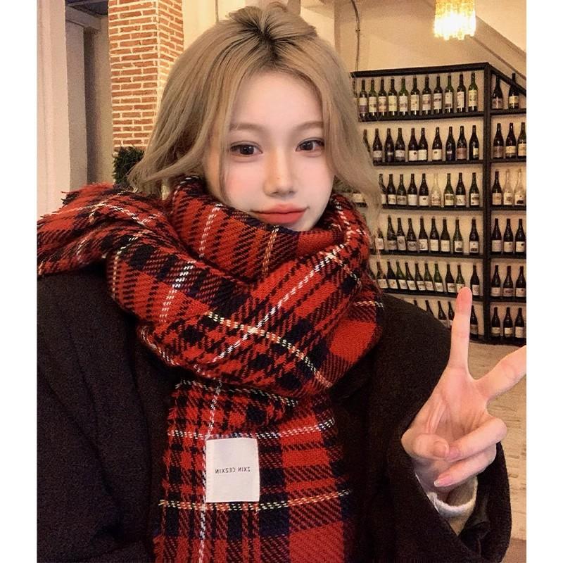 Korean New Autumn and Winter Versatile Scarf Big Shawl Japanese Fringed Milk Blue Jk Plaid Scarf