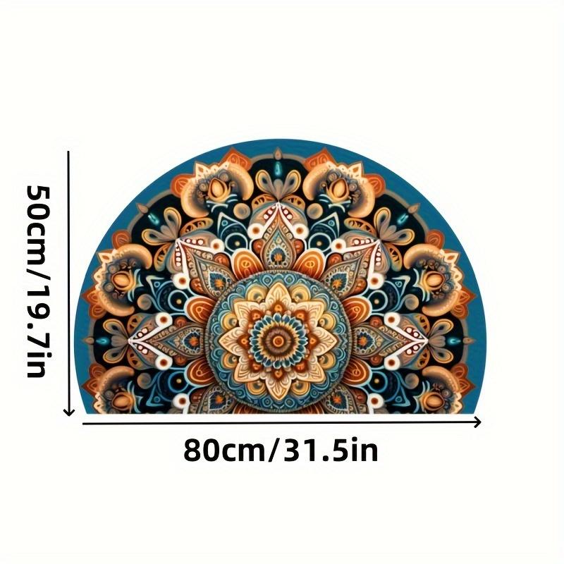 Tappetino Semirotondo Mandala Boemo Antiscivolo Lavabile Tappeto Piatto 2D Semisferico per Decorazione Soggiorno Cucina Bagno