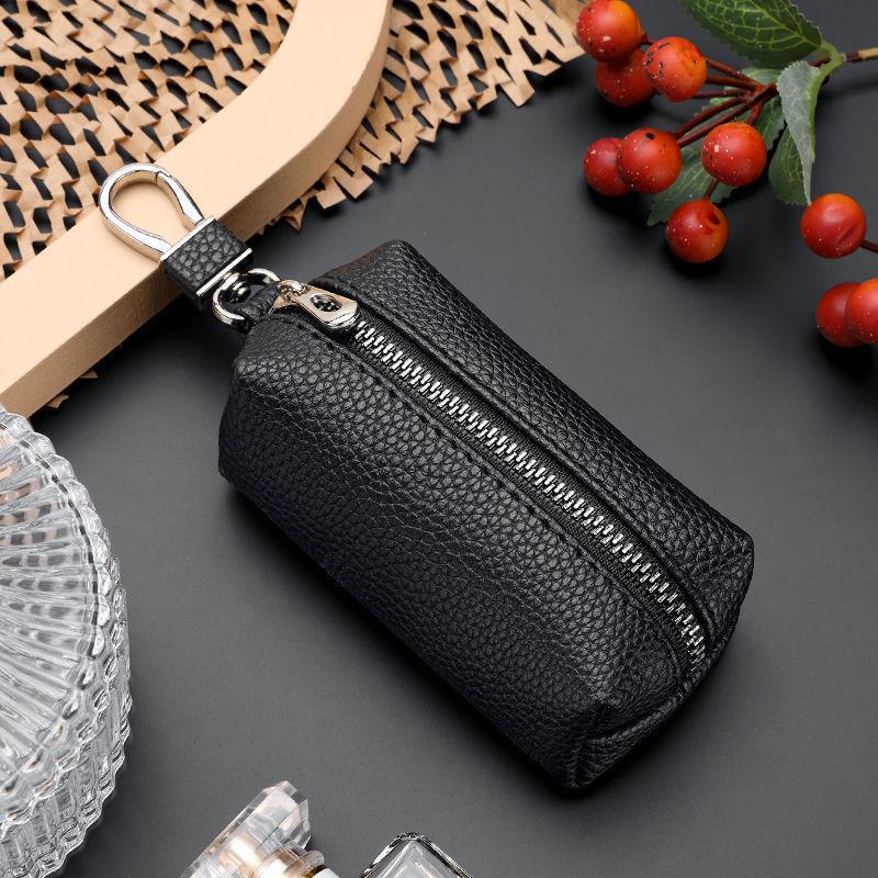 1Pcs Double Zipper Keychain Case Key Coin Pouch Leather Car Key Wallets Key Holder Housekeeper Keys Organizer