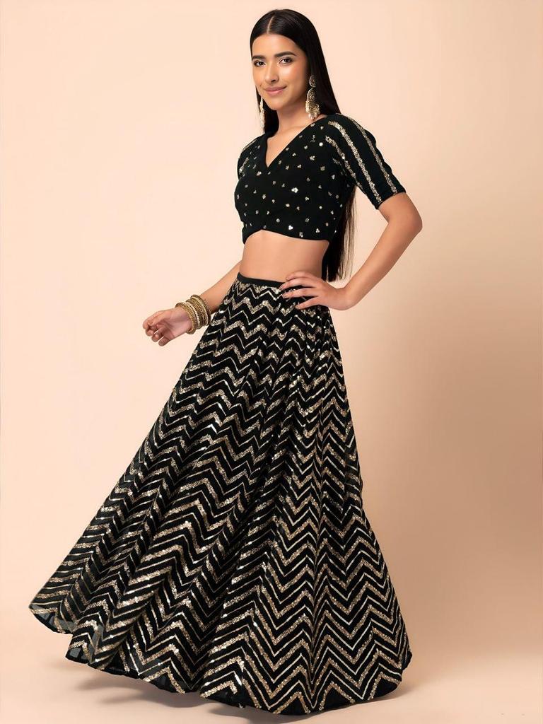 Designer Indian Lehenga Choli Set, Embroidered Georgette Wedding Lehenga with Matching Dupatta for Women