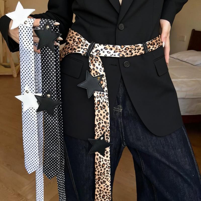 Fashion Dot Jacquard Scarf Belt Trendy Edgy High-End Long Waist Accessory With Retro Star Decoration