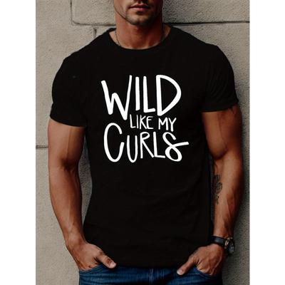 Europäische Größen Wild Like My Curls Herren Kurzarm-T-Shirt - Locken, Lässiges Rundhals Sommeroberteil mit Locken & Outdoor