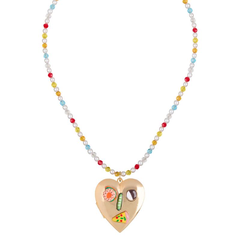 Necklace Colored Dopamine Love Pendant Donut Pizza Fruit Graffiti Colored Beaded Necklace
