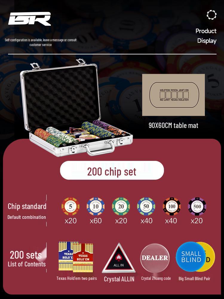 High-End Texas Hold'em Poker Set: Crown Clay Chips, Mahjong Cards, Aluminum Case, Poker Table Cloth