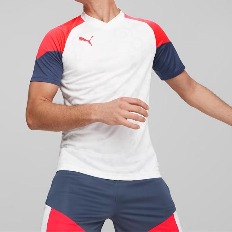 PUMA Color Block Logo Print V-Neck Short Sleeve T-Shirt Men tops White 658481-53