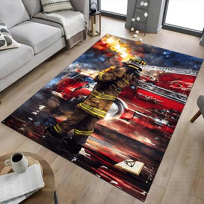 1PC Firefighter Firetruck Non-Slip Floor Carpet Compatible for Office&Living Room&Bedroom&Dining Room - Flat-Weave Machine-O366