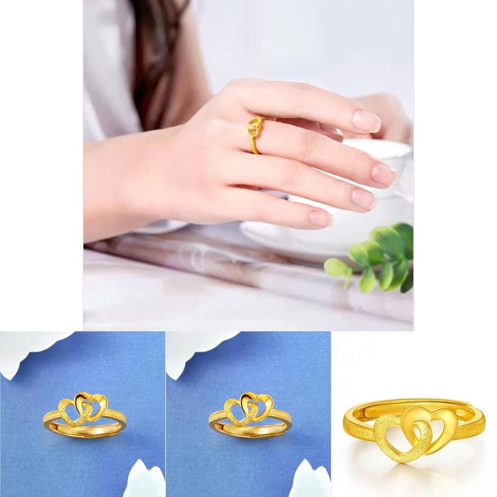 Goldplated Fashionable Heart Ring With Adjustable Fit Captivating Double Heart Design Women For