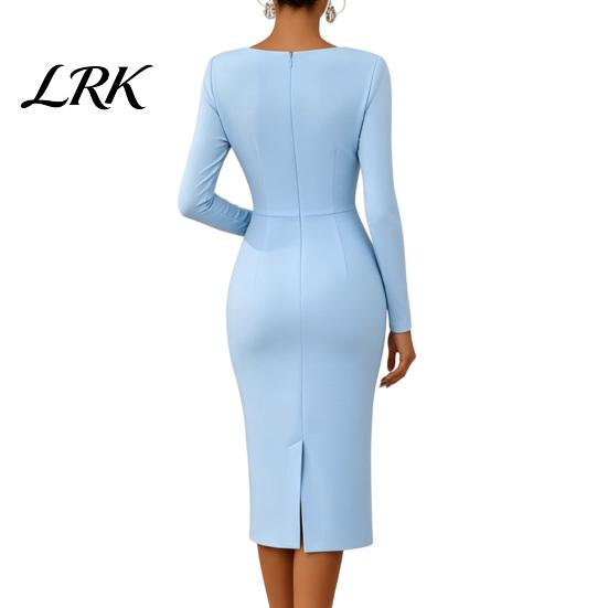 Simple Style Dress Women's Cocktail Party Bodycon Midi Dress, Long Sleeve 3D Women Casual Flower Ruched Formal Wedding Guest Evening Gown Retro
