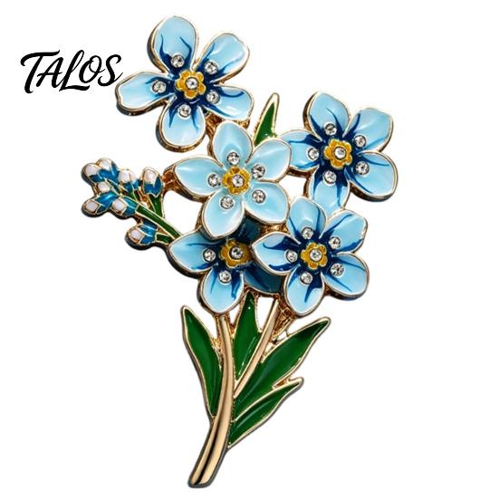 Literary Style Jewelry Forget Me Not Flower Brooch, Alloy Blue Floral Lapel Pin, Memorial Enamel Elegant Suit Accessory Brooch Pin for Coat,