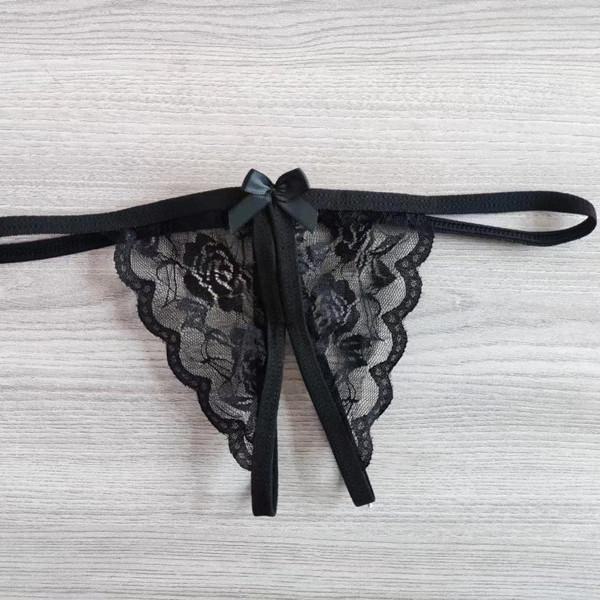 Chilot tanga cu fund deschis, dantelă și fundă - Chiloți sexy mărimi mari T-back