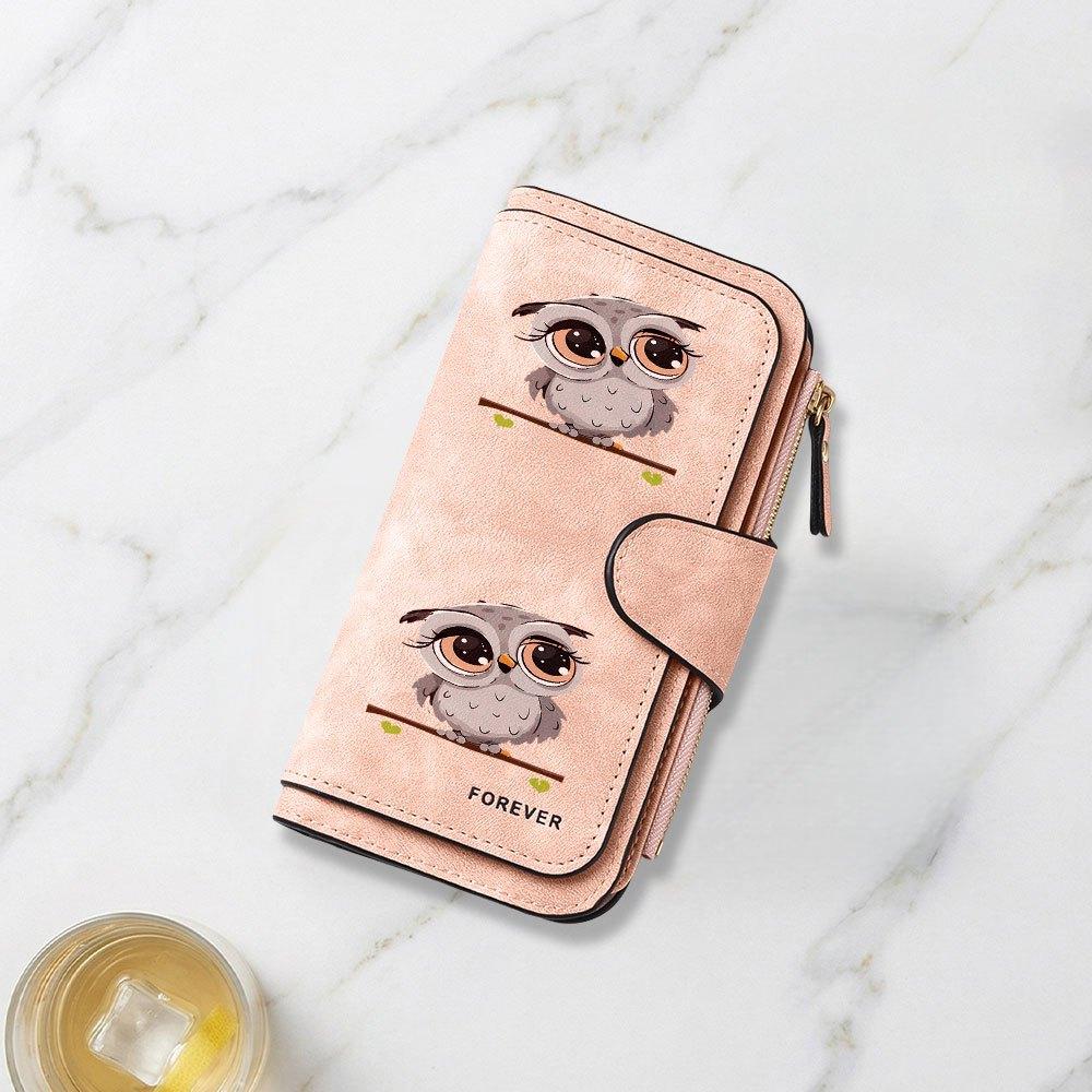 Cute Big Eyed Owl Cartoon Print Long Wallet Multifunctional Portable Coin Purse With Clasp Large Capacity Clutch Bag Suitable For Daily Commuting