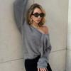 Women's Knitted Casual Cardigan Autumn Winter Fashion V-neck Long Sleeved Loose Sweater Lazy Style Solid Color Single Breasted Jacket