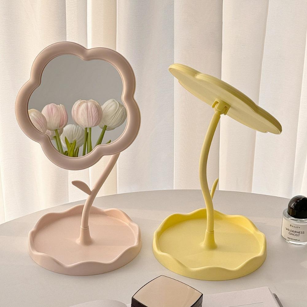 1 Charming Sunflower Makeup Mirror with Storage Tray, 360 ° Rotation, Adjustable, Dormitory and Bedroom Decoration