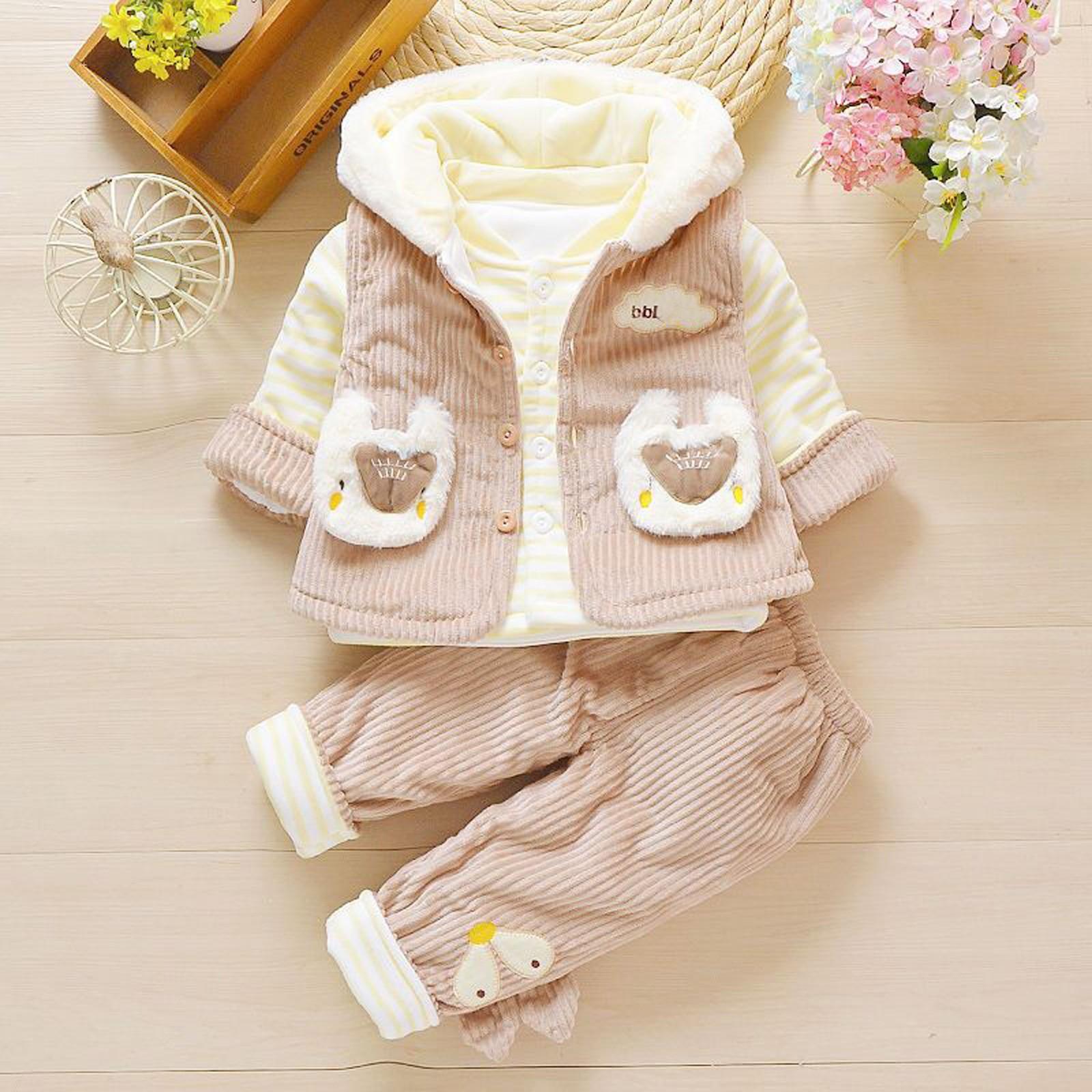 

Симпатичная утолщенная хлопковая одежда для мальчиков и девочек для выхода в свет, комплект из трех предметов 100 хаки