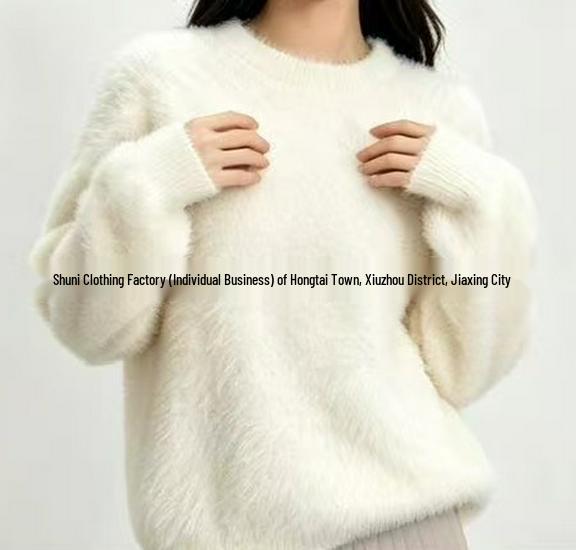 Women's Fluffy Round Neck Knit Sweater - Imitation Mink Velvet Long Sleeve Pullover for Autumn & Winter