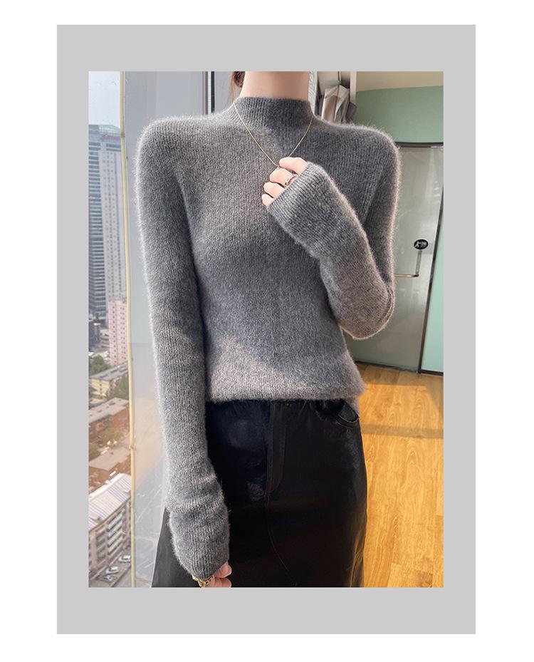 Women's Slim Fit Half-High Neck Wool Sweater - Autumn/Winter Collection, 100% Pure Wool Pullover Base Layer