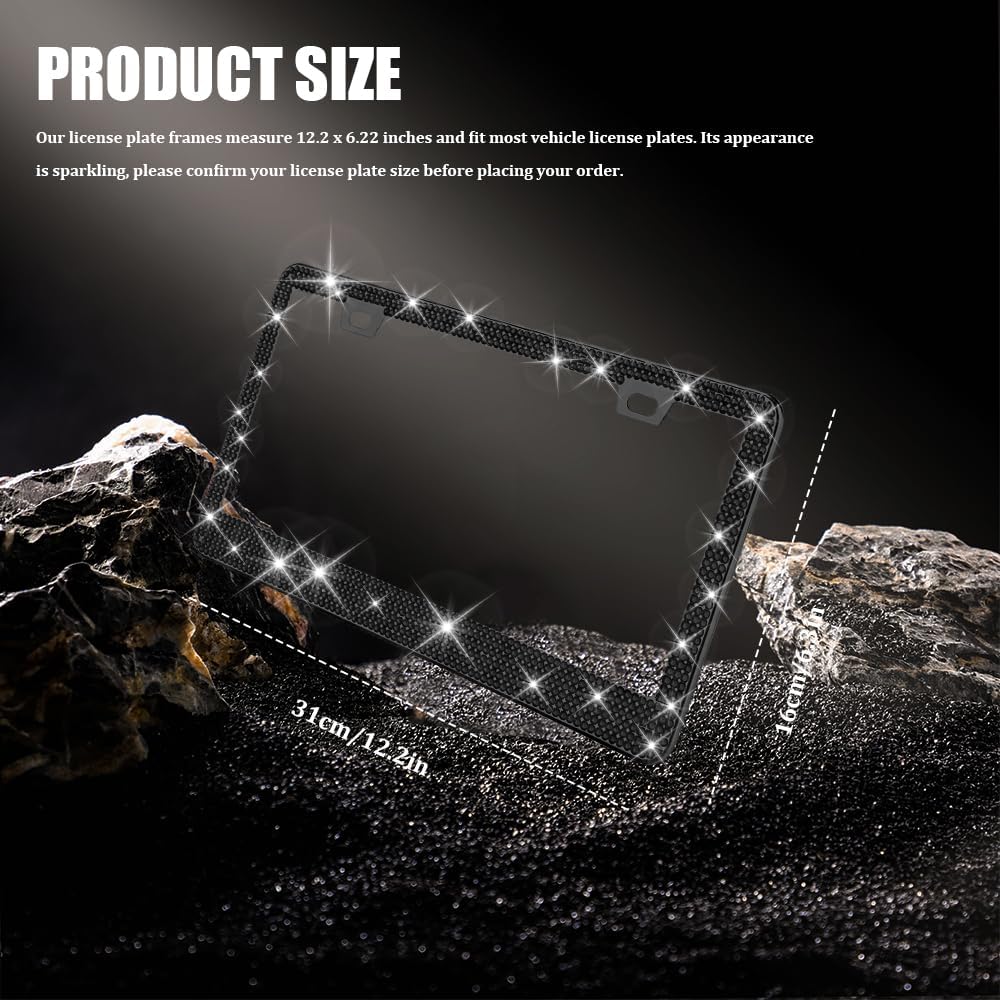 Bling License Plate Frame for Women, License Plate Cover, Sparkly License Plate Frames, Stainless Steel Car Accessories with Diamond Sparkle Glitter