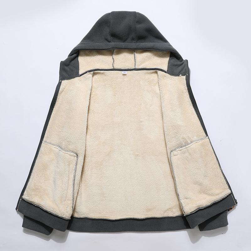 Lamb Fleece Plus Plus Men's Hooded Jacket for Autumn and Winter Sports and Leisure, with Fleece Warm Top