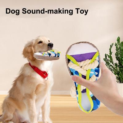 Canvas Squeaky Dog Toy Slipper-Shaped Chew Toy for Puppies Small Dogs Bite-Resistant Noise Making Puppy Toy for Teeth Cleaning Anxiety Relief
