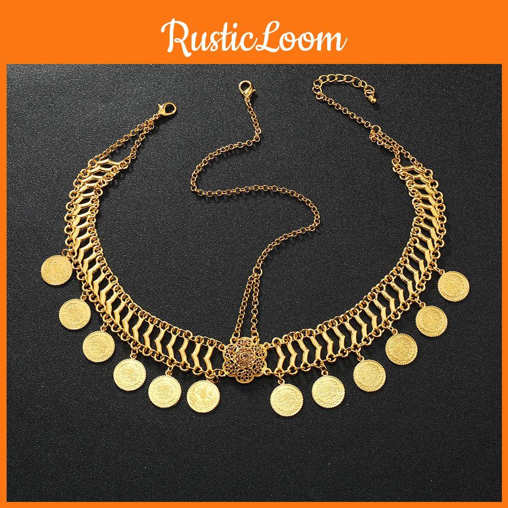 Simulation Gemstone Decor Flower And Circular Tassel Design Headwear Gold