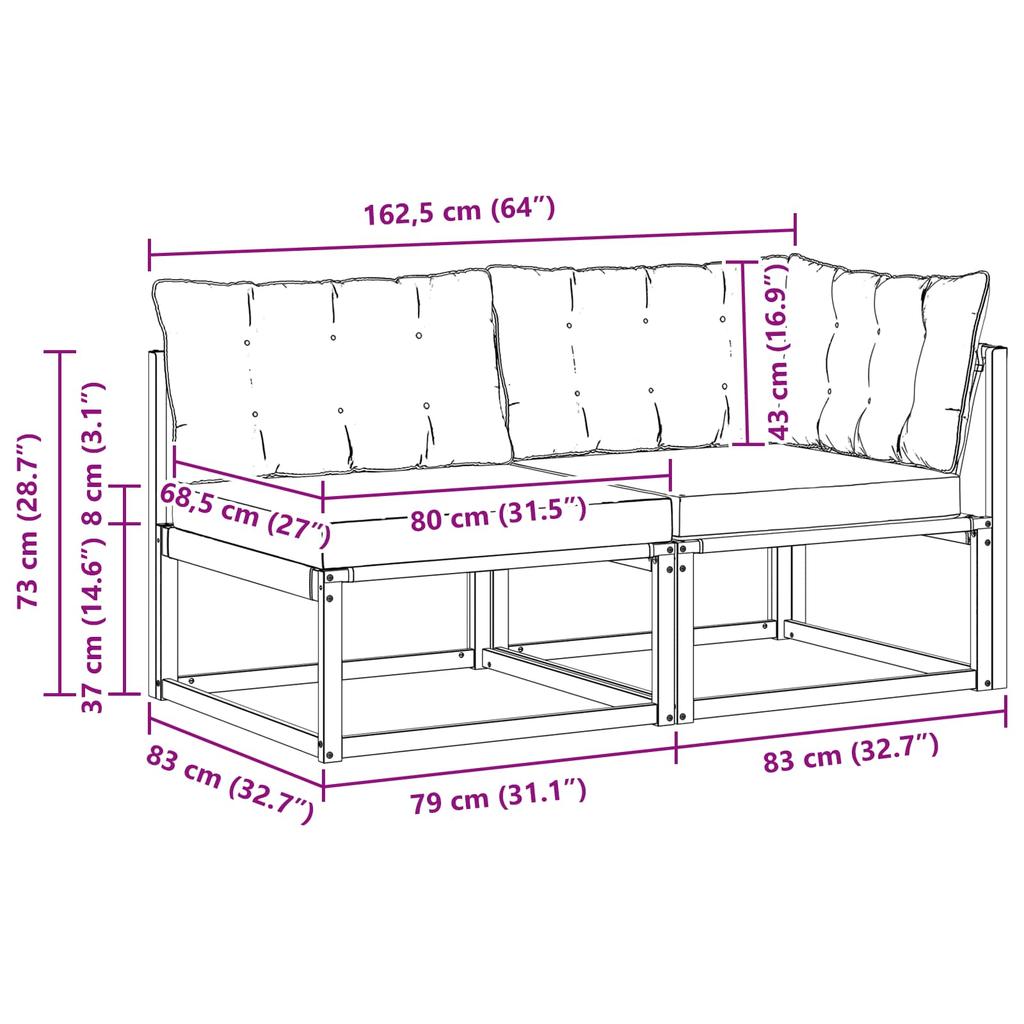 Modular Outdoor Sofa Units with Cushions White 162.5 x 83 x 73 cm