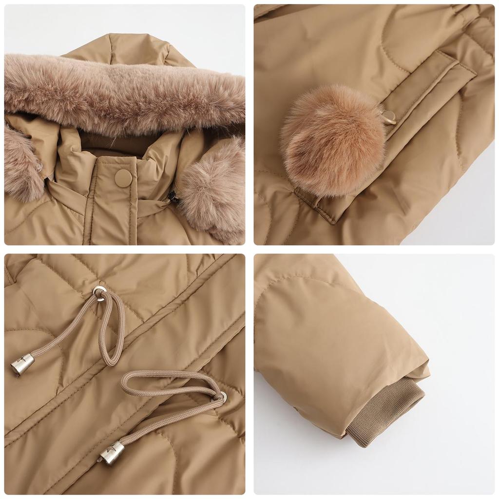 Women’s Parkas Long Coat Warm Padded Cotton Jackets Detachable Faux Fur Hooded Zipper Overcoat Winter Outdoor Casual Wear