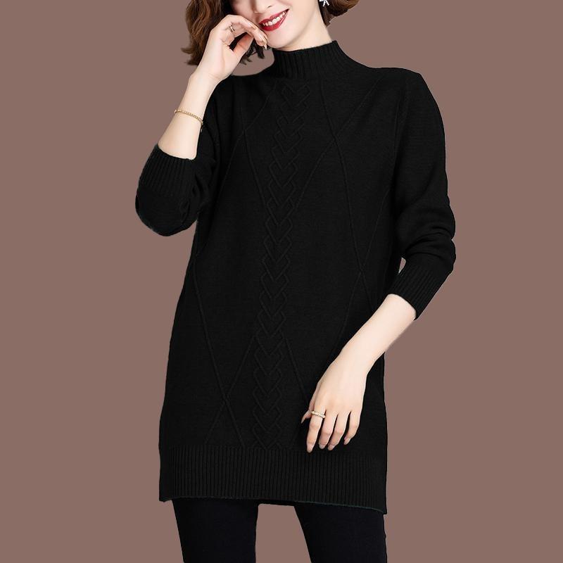 

Жіночі светри пуловер однотонний з напіввисоким коміром довгий в язаний светр жіночі топи сорочка для носіння під низ M чорний