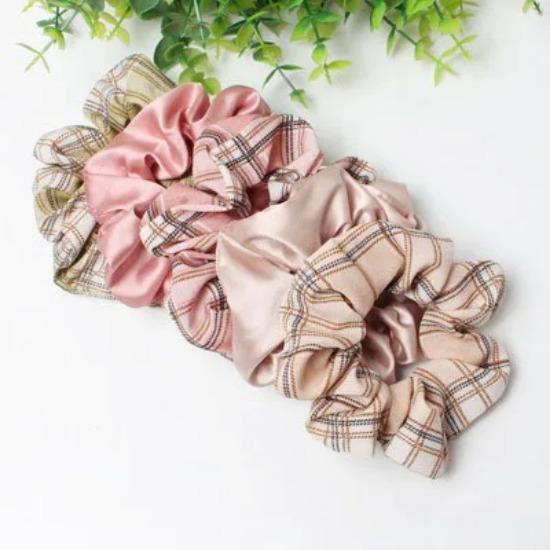 5Pack Hair Scrunchies Set Fashion Simple Basic Elastic Hair Bands Ponytail Holder Dot Stripe Scrunchie Hair Tie For Girl Women