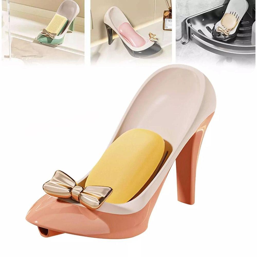 Creative Plastic Bathroom Soap Container Anti-slip High Heels Shape Kitchen Sponge Storage Rack Funny Suction Cup Soap Drain Box