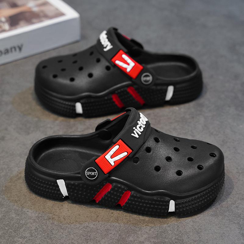 

Children s hole shoes summer boys and girls slippers non-slip soft sole indoor home middle older children s beach cool slippers 24 чёрный