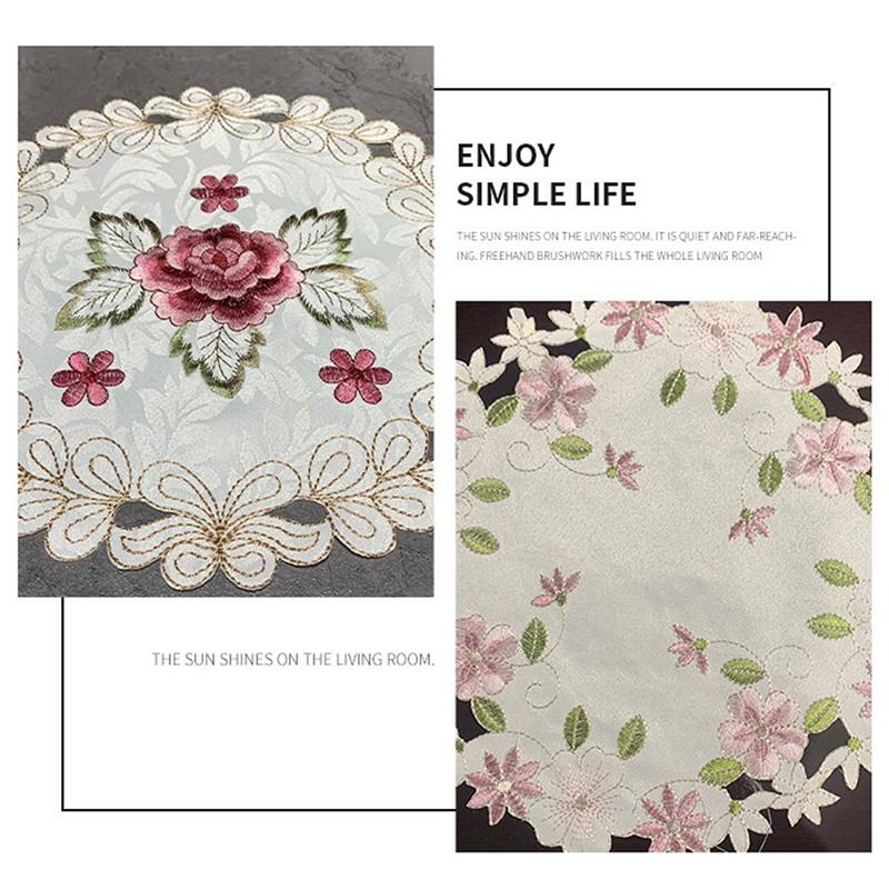 Rose Flower Embroidery Placemat Coaster Cup Pad Table Place Mat Craft Kitchen