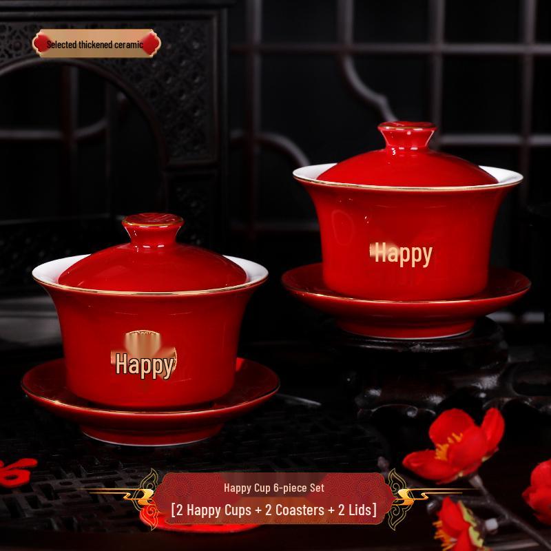 Wedding Tea Set: Red Bowls, Cups, and Chopsticks for Bride s Dowry
