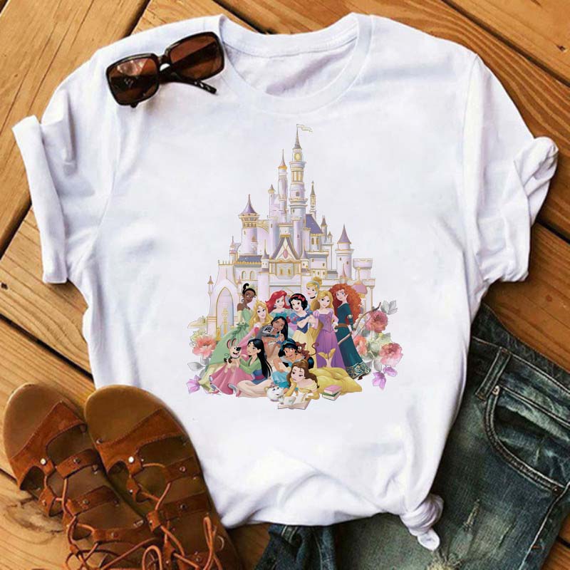 Funny Summer Disney Villains Printed Women T Shirts Round Neck Y2k Clothes Cartoon Graphic T Shirts 90s Female Tops Tees