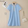 ZANZEA Women Casual Turn Down Collar Short Sleeve Shirt Dress