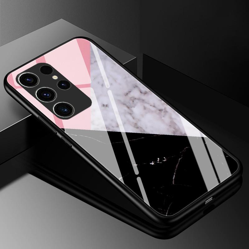 Marble Tempered Glass Phone Case For Samsung Galaxy S23 Ultra 5G Case Fashion Glass Back Cover for Samsung S23 Plus / S23 Ultra