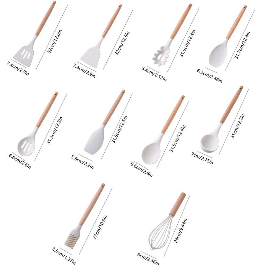 19pcs Food Grade Silicone Brodark Kitchenware Set, Cooking Spoon, Shovel, Cutting Board, Fruit Knife, Chef Knife, Combination Se