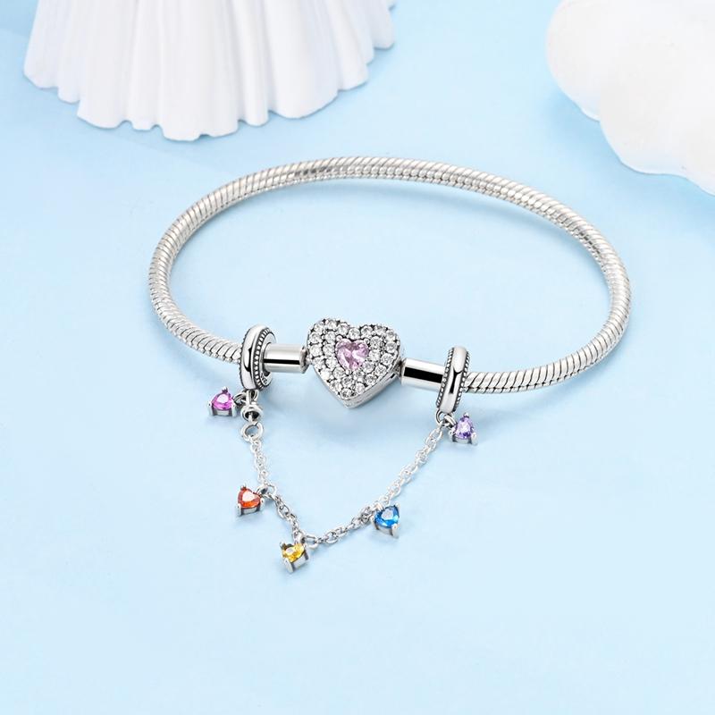 Charm Genuine Copper Colored Heart Zircon Safety Chain Bead Fits Bracelets Women Jewellery DoItYourself Beautiful Gifts Accessory
