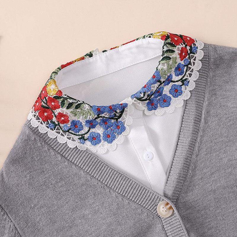 Perfect Match Vintage White False Collar With Embroidery Fake Collar Women Chiffon Detachable Collars Nep Kraagie Clothing Accessories